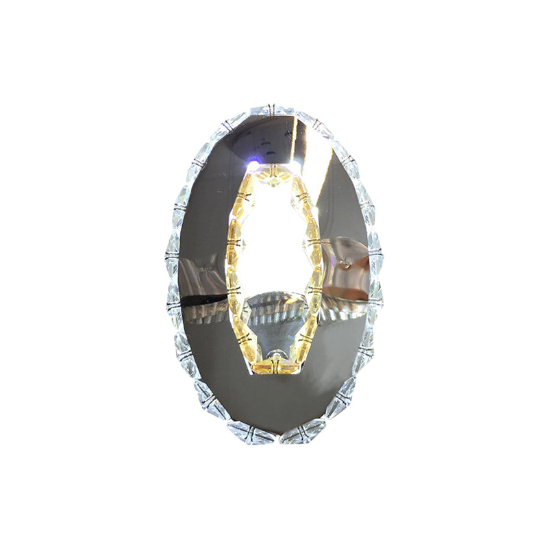 Circular Faceted Crystal Wall Light Fixture Modern LED Bedroom Wall Sconce Lighting in Chrome, Warm/White Light Clearhalo 'Modern wall lights' 'Modern' 'Wall Lamps & Sconces' 'Wall Lights' Lighting' 814721
