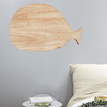 Black/White/Beige Whale Wall Lighting Cartoon Wood LED Flush Wall Sconce with/without Clock in Warm/White Light Wood A Clearhalo 'Wall Lamps & Sconces' 'Wall Lights' Lighting' 814763