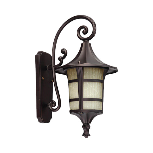 1 Bulb Wall Light Farmhouse Yard Wall Sconce Lighting with Lantern Opal Glass Shade in Black/Coffee Clearhalo 'Wall Lamps & Sconces' 'Wall Lights' Lighting' 814906