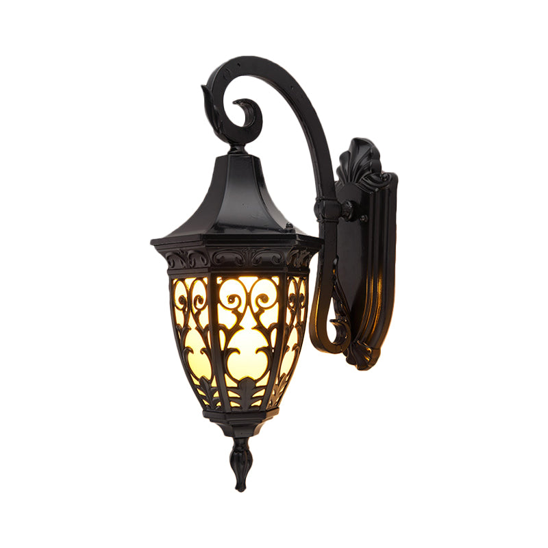 1-Head Urn Shade Wall Lamp Traditional Black Finish Frosted Glass Wall Lighting Fixture Clearhalo 'Wall Lamps & Sconces' 'Wall Lights' Lighting' 814933