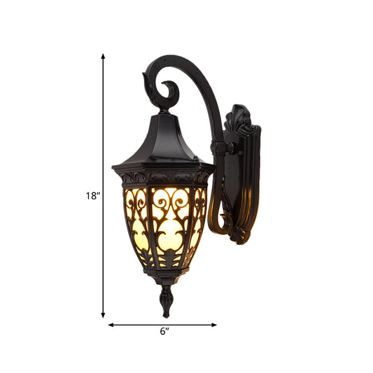 1-Head Urn Shade Wall Lamp Traditional Black Finish Frosted Glass Wall Lighting Fixture Clearhalo 'Wall Lamps & Sconces' 'Wall Lights' Lighting' 814934