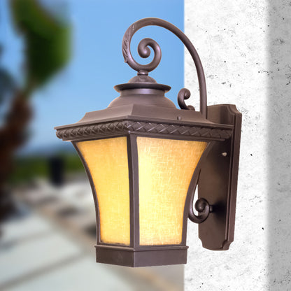 1 Bulb Wall Light Fixture Classic Patio Wall Lighting Ideas with Lantern Yellow Glass Shade in Coffee Coffee Clearhalo 'Wall Lamps & Sconces' 'Wall Lights' Lighting' 814980