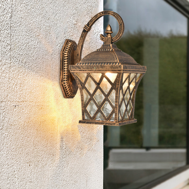 1 Bulb Birdcage Wall Lighting Ideas Rustic Bronze Finish Clear Ripple Glass Wall Mounted Lamp Bronze Clearhalo 'Wall Lamps & Sconces' 'Wall Lights' Lighting' 814996