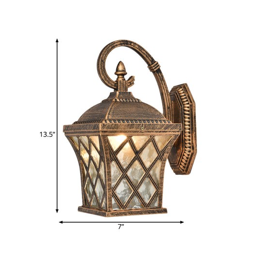 1 Bulb Birdcage Wall Lighting Ideas Rustic Bronze Finish Clear Ripple Glass Wall Mounted Lamp Clearhalo 'Wall Lamps & Sconces' 'Wall Lights' Lighting' 814999