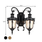 Iron Black/Bronze Wall Mounted Light Scrolled Arm 2 Lights Farmhouse Style Sconce Lamp with Clear Dimpled Glass Shade Clearhalo 'Wall Lamps & Sconces' 'Wall Lights' Lighting' 815053