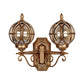 Black/Bronze Spherical Wall Lighting Ideas Country Amber Glass 2-Bulb Patio Surface Wall Sconce with Cage Clearhalo 'Wall Lamps & Sconces' 'Wall Lights' Lighting' 815075