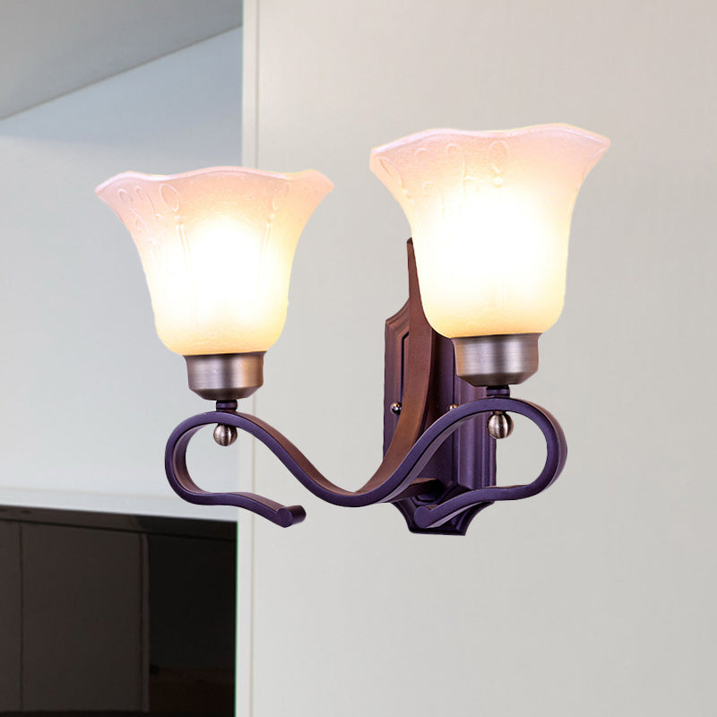 Vintage Blossom Sconce Wall Light 1/2-Bulb Frosted White Glass Wall Lighting Fixture in Black Clearhalo 'Wall Lamps & Sconces' 'Wall Lights' Lighting' 815121