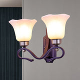 Vintage Blossom Sconce Wall Light 1/2-Bulb Frosted White Glass Wall Lighting Fixture in Black Clearhalo 'Wall Lamps & Sconces' 'Wall Lights' Lighting' 815122