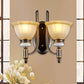 Curvy Arm Frosted Glass Sconce Traditionalism 1/2-Bulb Living Room Wall Mounted Lamp in Black 2.0 Black Clearhalo 'Wall Lamps & Sconces' 'Wall Lights' Lighting' 815195