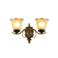2 Lights Floral Wall Lamp Traditional Brass Frosted Glass Wall Sconce Light with Carved Backplate Clearhalo 'Wall Lamps & Sconces' 'Wall Lights' Lighting' 815219