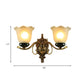 2 Lights Floral Wall Lamp Traditional Brass Frosted Glass Wall Sconce Light with Carved Backplate Clearhalo 'Wall Lamps & Sconces' 'Wall Lights' Lighting' 815220