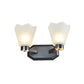 Tapered Milk Glass Wall Lighting Retro 1/2 Bulbs Living Room Wall Light in Black with Metal Straight Arm Clearhalo 'Wall Lamps & Sconces' 'Wall Lights' Lighting' 815236