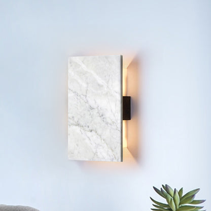 2 Lights Bedside Wall Light Sconce Simple Grey Wall Mounted Lamp with Rectangle Panel Marble Shade Grey Clearhalo 'Modern wall lights' 'Modern' 'Wall Lamps & Sconces' 'Wall Lights' Lighting' 815278