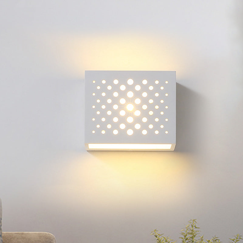 White Laser-Cut Box Shape Wall Light Sconce Modernism 1 Head Gypsum LED Wall Lamp Clearhalo 'Modern wall lights' 'Modern' 'Wall Lamps & Sconces' 'Wall Lights' Lighting' 815307