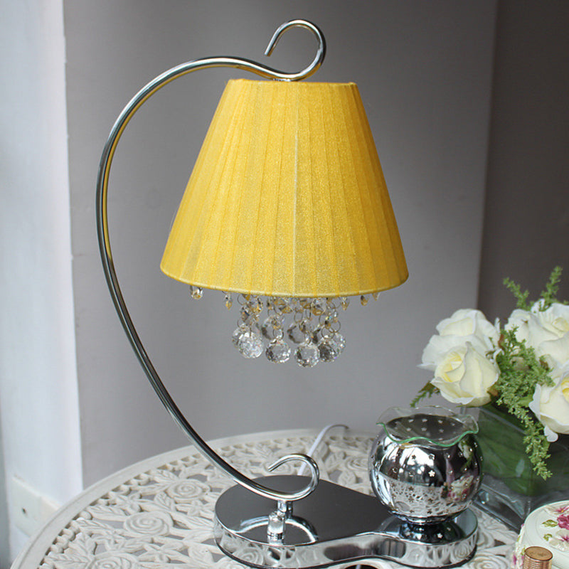 1 Light Table Lamp Country Bedroom Crystal Ball Night Light with Fabric Conic Shade in Yellow Clearhalo 'Lamps' 'Table Lamps' Lighting' 815315