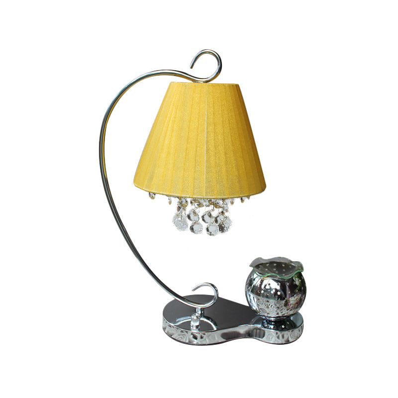 1 Light Table Lamp Country Bedroom Crystal Ball Night Light with Fabric Conic Shade in Yellow Clearhalo 'Lamps' 'Table Lamps' Lighting' 815316