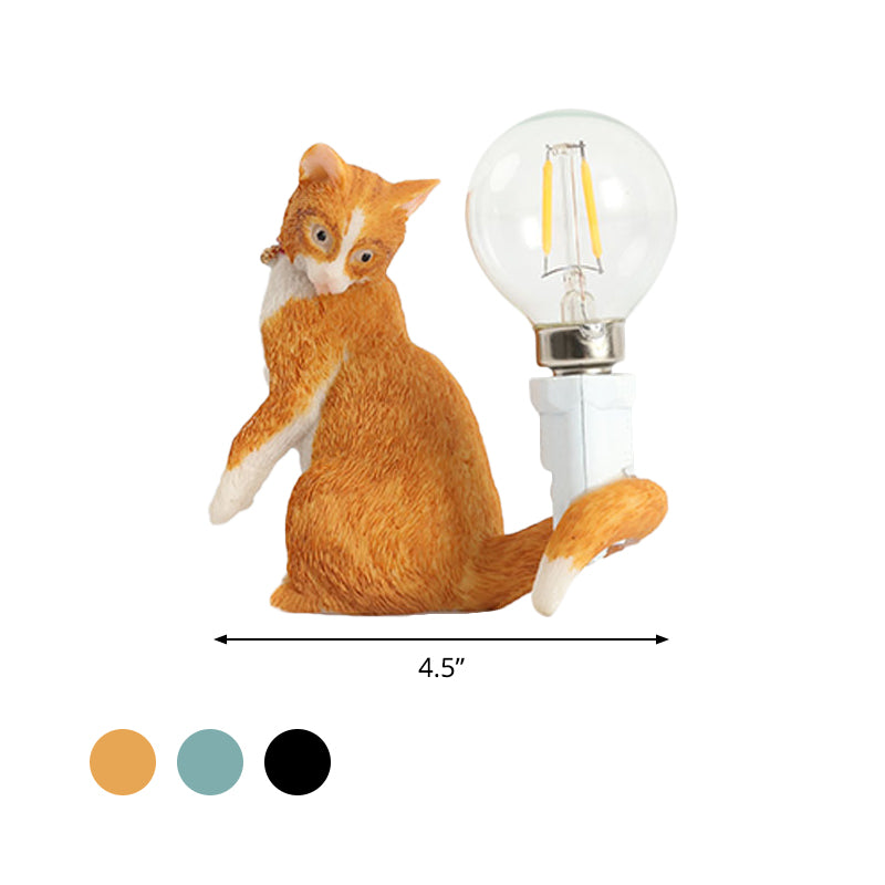 Tabby Cat Holder Table Lamp Kids Iron 1 Bulb Black/Yellow/Blue Nightstand Light with Bare Bulb Design Clearhalo 'Lamps' 'Table Lamps' Lighting' 815321