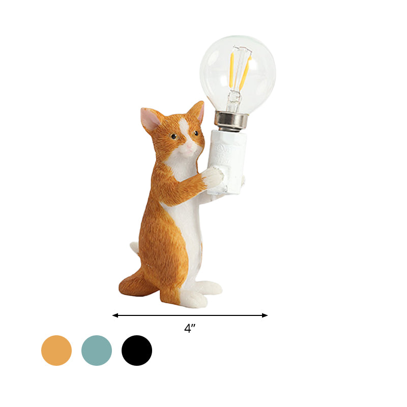 Tabby Cat Holder Table Lamp Kids Iron 1 Bulb Black/Yellow/Blue Nightstand Light with Bare Bulb Design Clearhalo 'Lamps' 'Table Lamps' Lighting' 815326