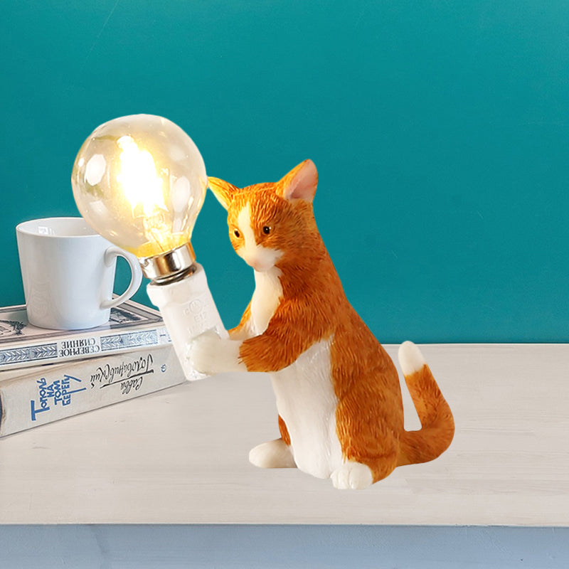 Tabby Cat Holder Table Lamp Kids Iron 1 Bulb Black/Yellow/Blue Nightstand Light with Bare Bulb Design Yellow B Clearhalo 'Lamps' 'Table Lamps' Lighting' 815327