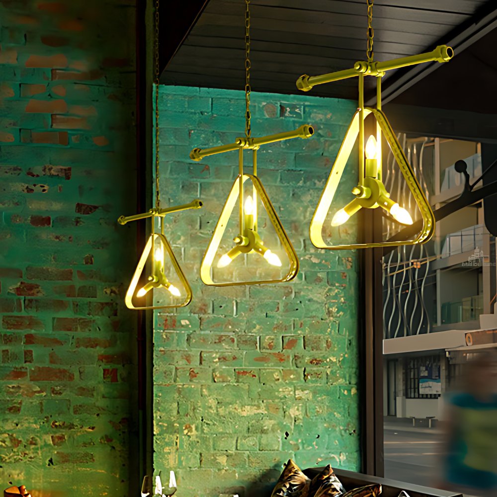 3 Heads Triangle Chandelier Lamp with Wire Frame Vintage Style Black ...