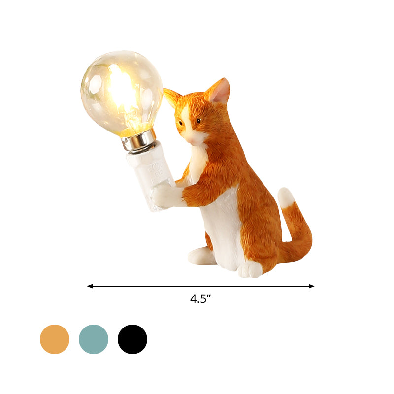 Tabby Cat Holder Table Lamp Kids Iron 1 Bulb Black/Yellow/Blue Nightstand Light with Bare Bulb Design Clearhalo 'Lamps' 'Table Lamps' Lighting' 815331