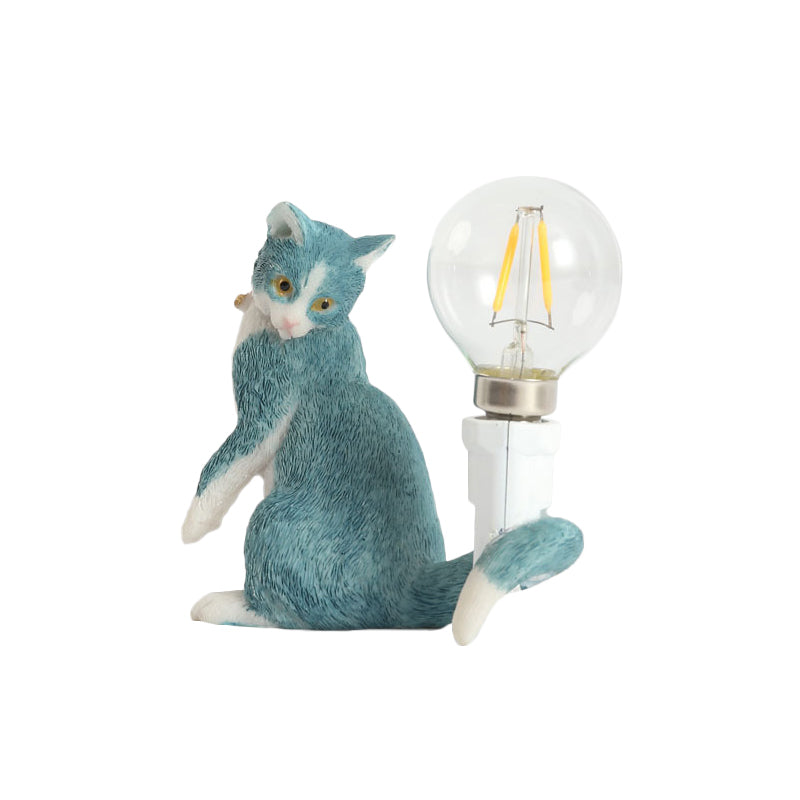 Tabby Cat Holder Table Lamp Kids Iron 1 Bulb Black/Yellow/Blue Nightstand Light with Bare Bulb Design Clearhalo 'Lamps' 'Table Lamps' Lighting' 815334