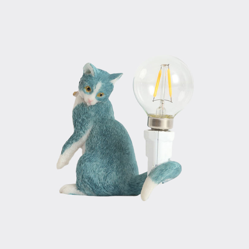 Tabby Cat Holder Table Lamp Kids Iron 1 Bulb Black/Yellow/Blue Nightstand Light with Bare Bulb Design Clearhalo 'Lamps' 'Table Lamps' Lighting' 815335