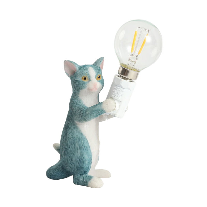 Tabby Cat Holder Table Lamp Kids Iron 1 Bulb Black/Yellow/Blue Nightstand Light with Bare Bulb Design Clearhalo 'Lamps' 'Table Lamps' Lighting' 815338