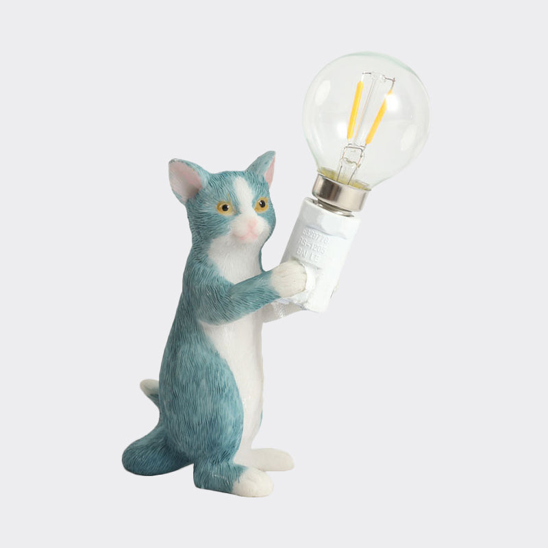 Tabby Cat Holder Table Lamp Kids Iron 1 Bulb Black/Yellow/Blue Nightstand Light with Bare Bulb Design Clearhalo 'Lamps' 'Table Lamps' Lighting' 815339