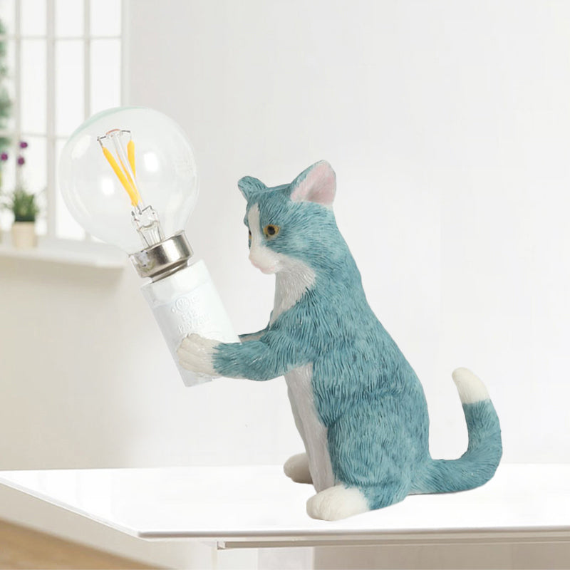 Tabby Cat Holder Table Lamp Kids Iron 1 Bulb Black/Yellow/Blue Nightstand Light with Bare Bulb Design Clearhalo 'Lamps' 'Table Lamps' Lighting' 815340