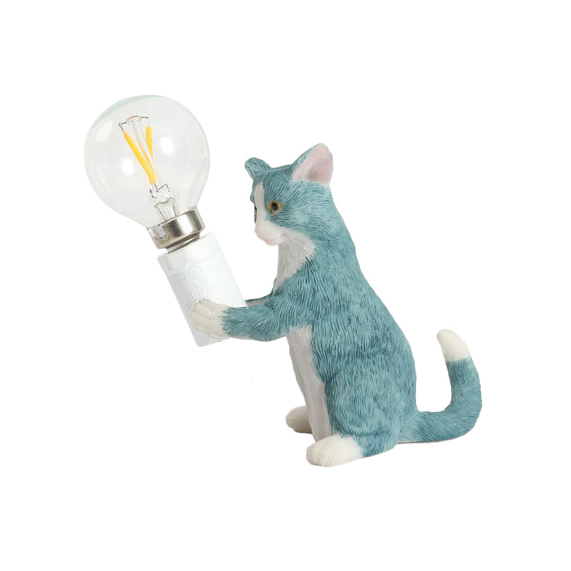 Tabby Cat Holder Table Lamp Kids Iron 1 Bulb Black/Yellow/Blue Nightstand Light with Bare Bulb Design Clearhalo 'Lamps' 'Table Lamps' Lighting' 815342