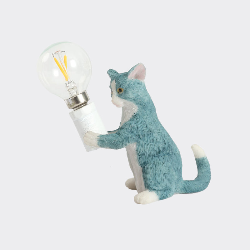 Tabby Cat Holder Table Lamp Kids Iron 1 Bulb Black/Yellow/Blue Nightstand Light with Bare Bulb Design Clearhalo 'Lamps' 'Table Lamps' Lighting' 815343