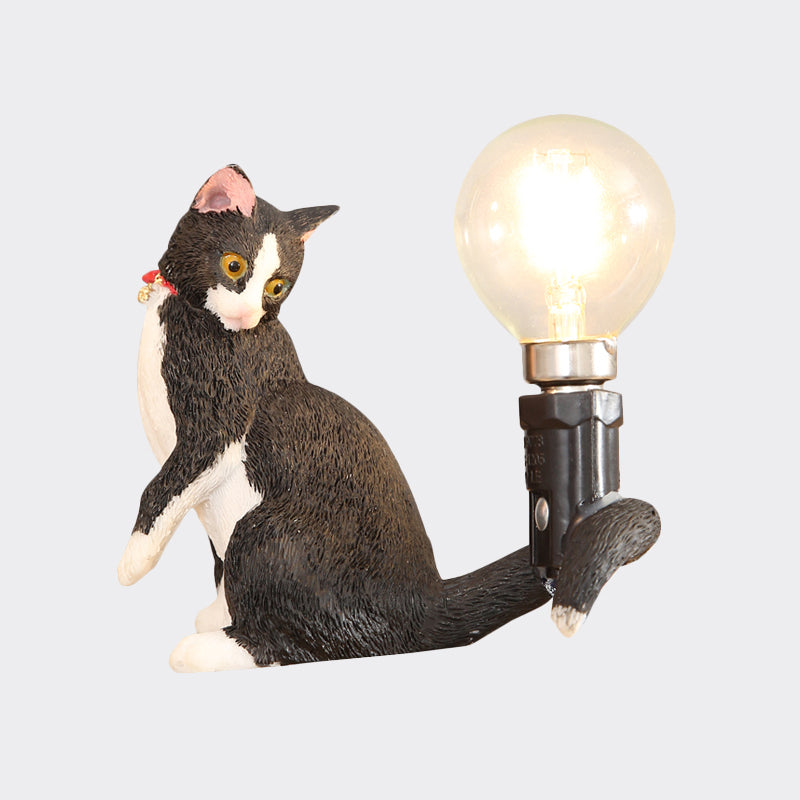 Tabby Cat Holder Table Lamp Kids Iron 1 Bulb Black/Yellow/Blue Nightstand Light with Bare Bulb Design Clearhalo 'Lamps' 'Table Lamps' Lighting' 815347