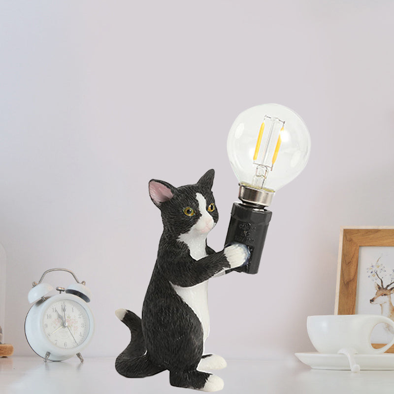 Tabby Cat Holder Table Lamp Kids Iron 1 Bulb Black/Yellow/Blue Nightstand Light with Bare Bulb Design Clearhalo 'Lamps' 'Table Lamps' Lighting' 815349