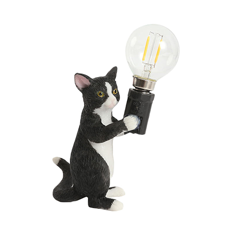 Tabby Cat Holder Table Lamp Kids Iron 1 Bulb Black/Yellow/Blue Nightstand Light with Bare Bulb Design Clearhalo 'Lamps' 'Table Lamps' Lighting' 815350