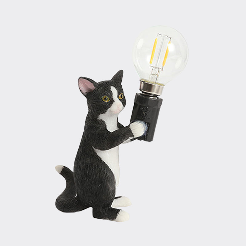 Tabby Cat Holder Table Lamp Kids Iron 1 Bulb Black/Yellow/Blue Nightstand Light with Bare Bulb Design Clearhalo 'Lamps' 'Table Lamps' Lighting' 815351