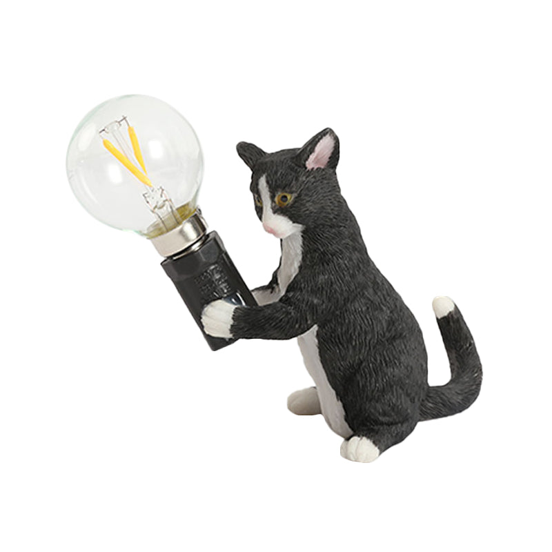 Tabby Cat Holder Table Lamp Kids Iron 1 Bulb Black/Yellow/Blue Nightstand Light with Bare Bulb Design Clearhalo 'Lamps' 'Table Lamps' Lighting' 815354