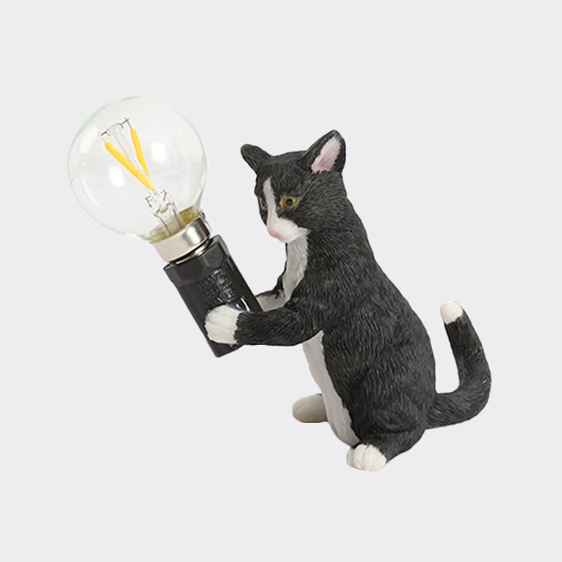 Tabby Cat Holder Table Lamp Kids Iron 1 Bulb Black/Yellow/Blue Nightstand Light with Bare Bulb Design Clearhalo 'Lamps' 'Table Lamps' Lighting' 815355