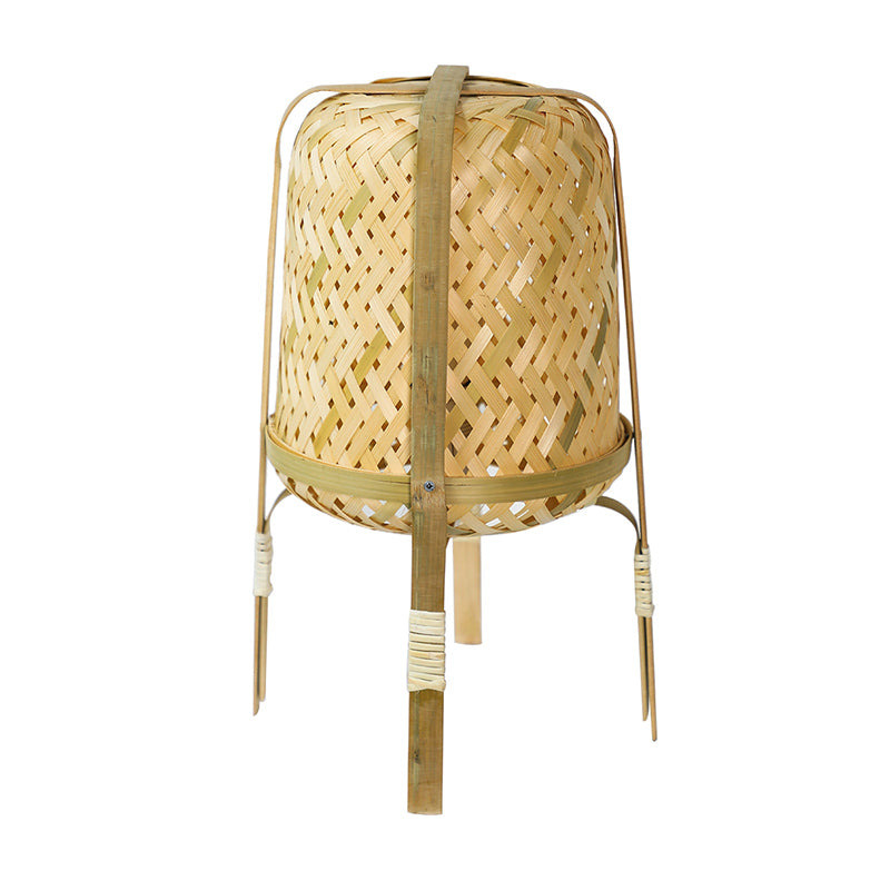 Beige Hand-Woven Table Light Asian Style 1 Bulb Bamboo Rattan Night Lamp for Bedside Clearhalo 'Lamps' 'Table Lamps' Lighting' 815366