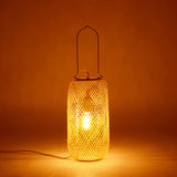 Asia-Style 1-Head Night Table Light Flaxen Cylinder Cage Nightstand Lamp with Bamboo Rattan Shade Clearhalo 'Lamps' 'Table Lamps' Lighting' 815369