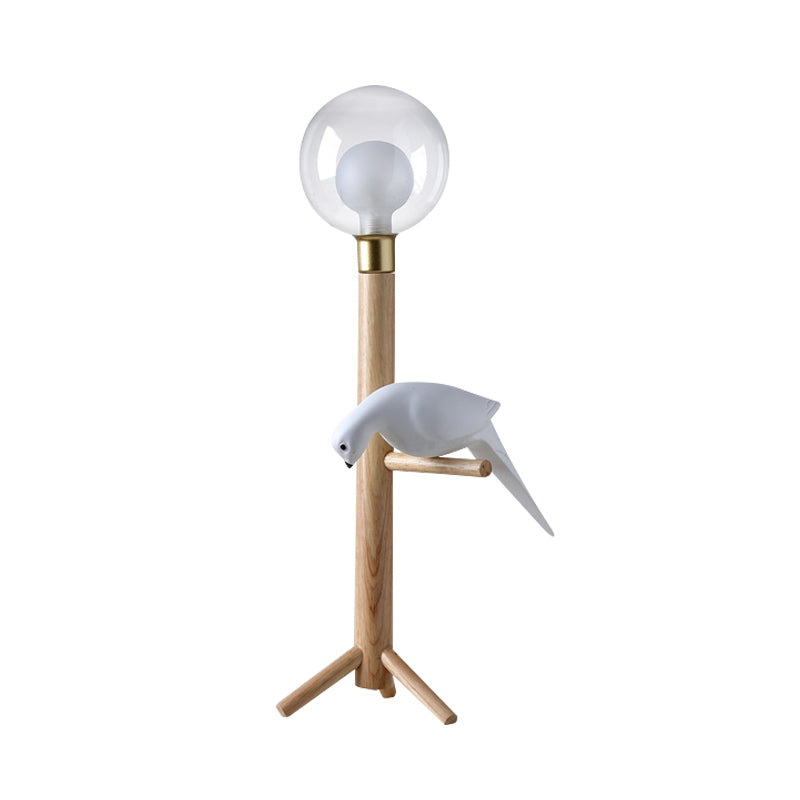 Sphere Bedside Night Light Clear Glass LED Modernist Wood Table Lamp with Bird Deco Clearhalo 'Lamps' 'Table Lamps' Lighting' 815378