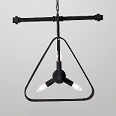 3 Heads Triangle Chandelier Lamp with Wire Frame Vintage Style Black/Red Metallic Hanging Ceiling Fixture Clearhalo 'Cast Iron' 'Ceiling Lights' 'Chandeliers' 'Industrial Chandeliers' 'Industrial' 'Metal' 'Middle Century Chandeliers' 'Rustic Chandeliers' 'Tiffany' Lighting' 81538