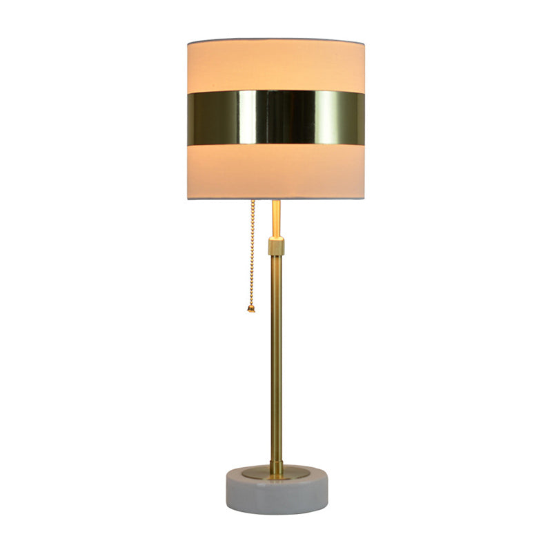 Post Modern Drum Table Light Fabric Single Bulb Bedside Nightstand Lamp in Gold with Pull Chain Clearhalo 'Lamps' 'Table Lamps' Lighting' 815386