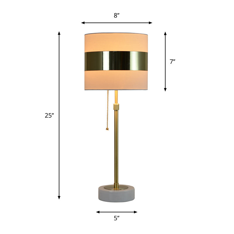 Post Modern Drum Table Light Fabric Single Bulb Bedside Nightstand Lamp in Gold with Pull Chain Clearhalo 'Lamps' 'Table Lamps' Lighting' 815387