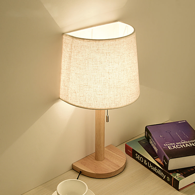 Fabric Half Barrel Desk Light Asian Style Single Light Wood Reading Book Lamp with Pull Chain Clearhalo 'Lamps' 'Table Lamps' Lighting' 815389