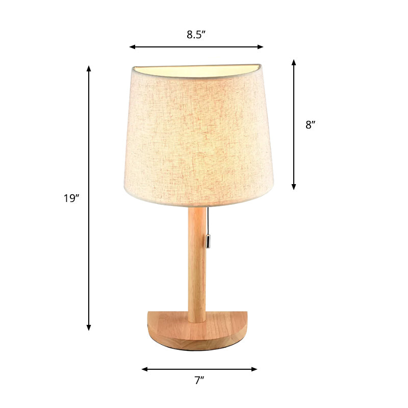 Fabric Half Barrel Desk Light Asian Style Single Light Wood Reading Book Lamp with Pull Chain Clearhalo 'Lamps' 'Table Lamps' Lighting' 815391