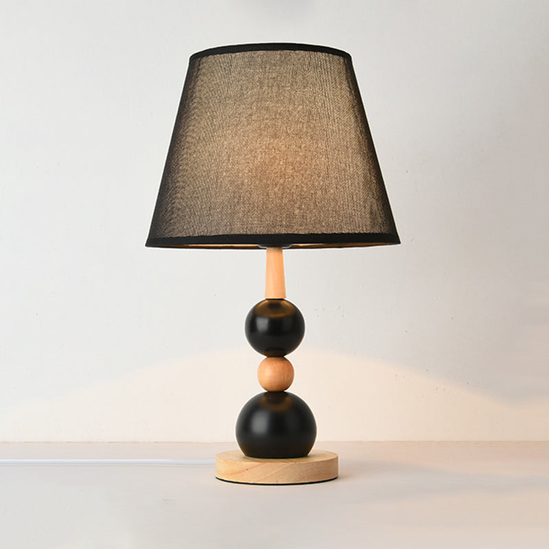White/Black Barrel Nightstand Light Modernist 1 Head Fabric Night Table Lamp with Modo Wood Deco Black Clearhalo 'Lamps' 'Table Lamps' Lighting' 815392