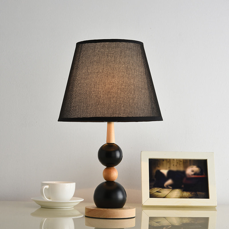 White/Black Barrel Nightstand Light Modernist 1 Head Fabric Night Table Lamp with Modo Wood Deco Clearhalo 'Lamps' 'Table Lamps' Lighting' 815393
