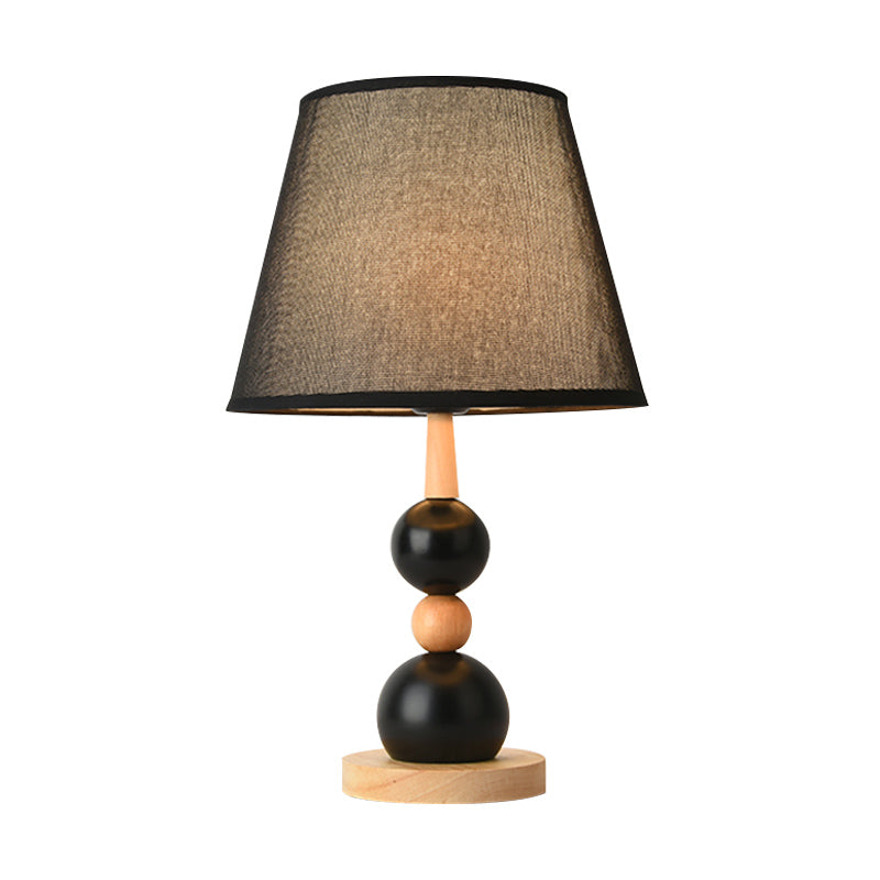 White/Black Barrel Nightstand Light Modernist 1 Head Fabric Night Table Lamp with Modo Wood Deco Clearhalo 'Lamps' 'Table Lamps' Lighting' 815394