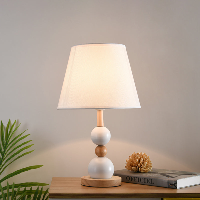 White/Black Barrel Nightstand Light Modernist 1 Head Fabric Night Table Lamp with Modo Wood Deco White Clearhalo 'Lamps' 'Table Lamps' Lighting' 815396